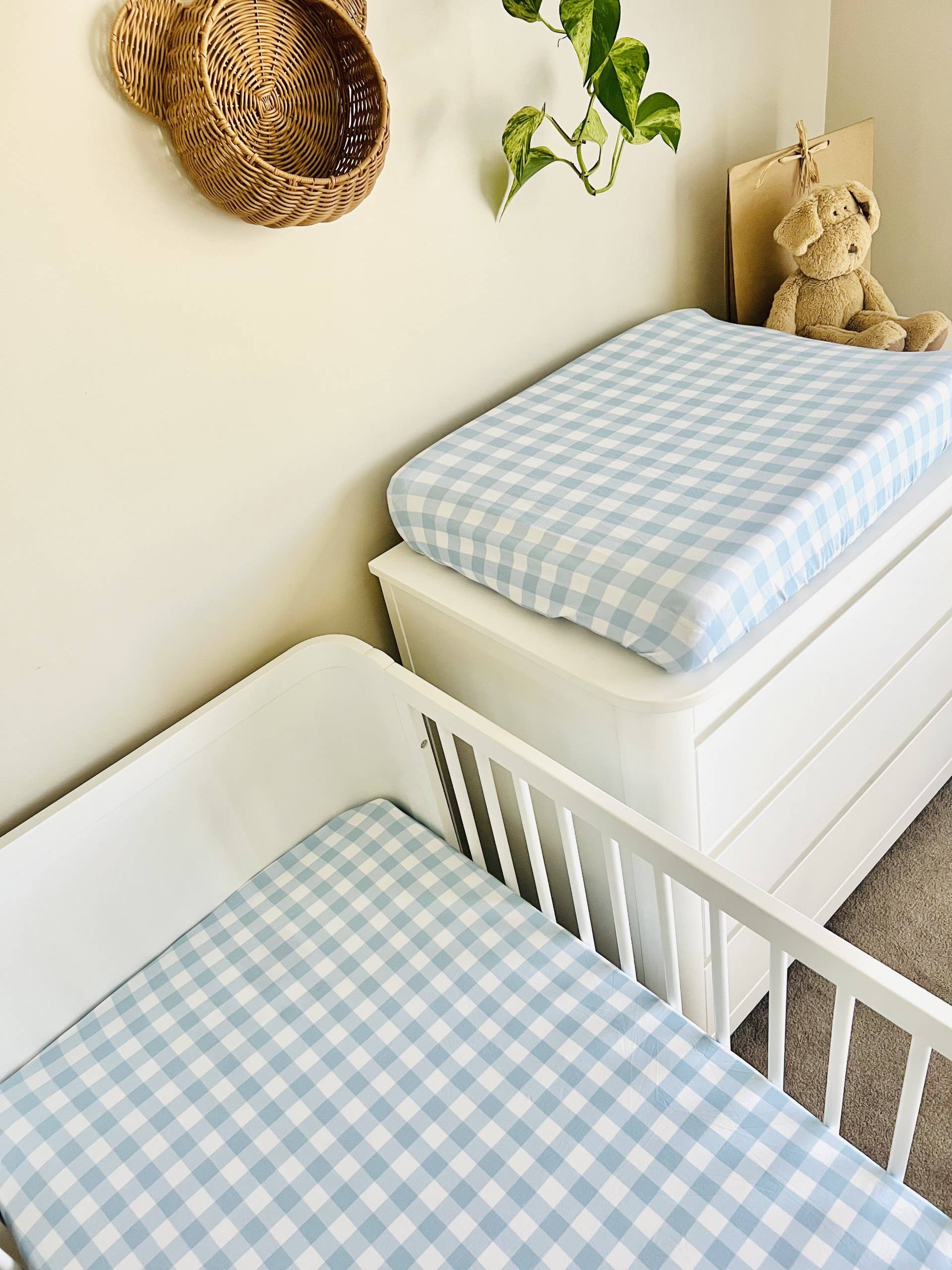 Mini & Me Cot Sheet Blue Gingham Cotmakers