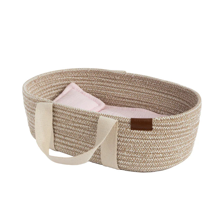 Living Textiles - 100% Cotton Rope Doll Moses Basket - blush