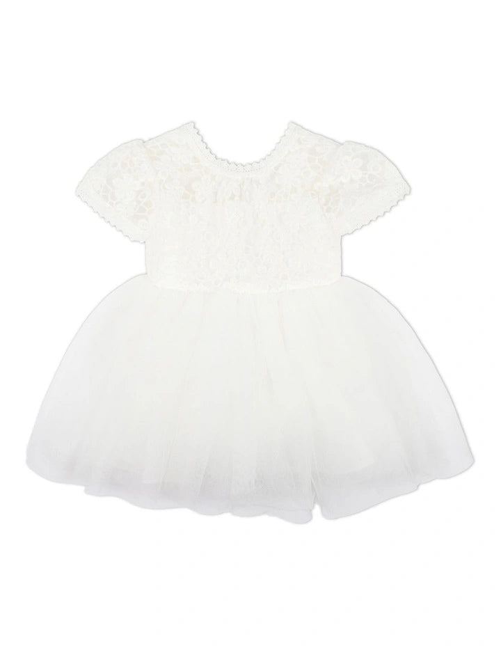 Bebe - Lace Bodice with Back Bow Dress in Ivory