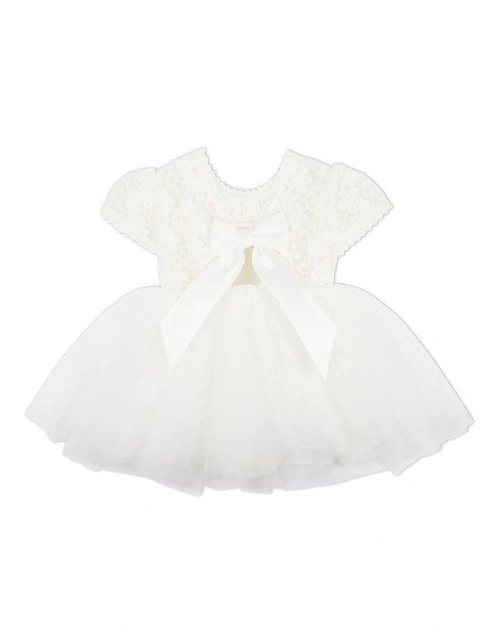 Bebe - Lace Bodice with Back Bow Dress in Ivory