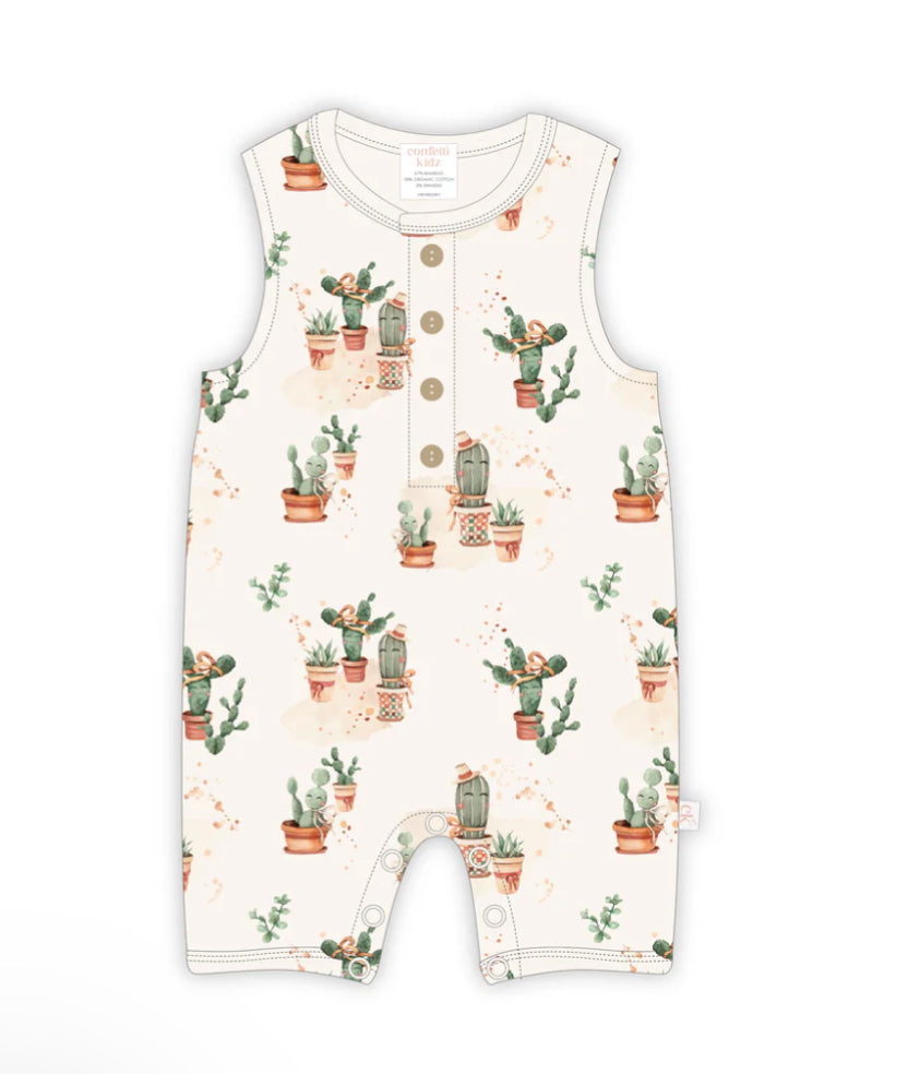 Happy Cactus Bamboo Sleeveless Romper - Confetti Kidz