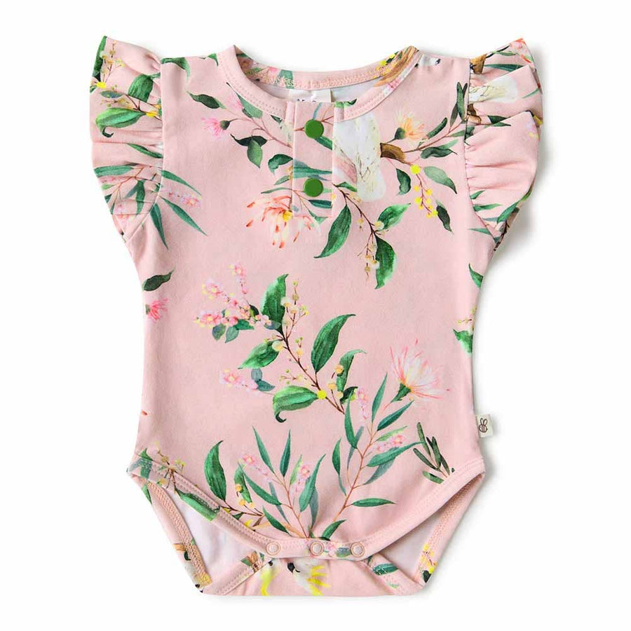 Cockatoo Short Sleeve Organic Bodysuit with Frill: Size 1