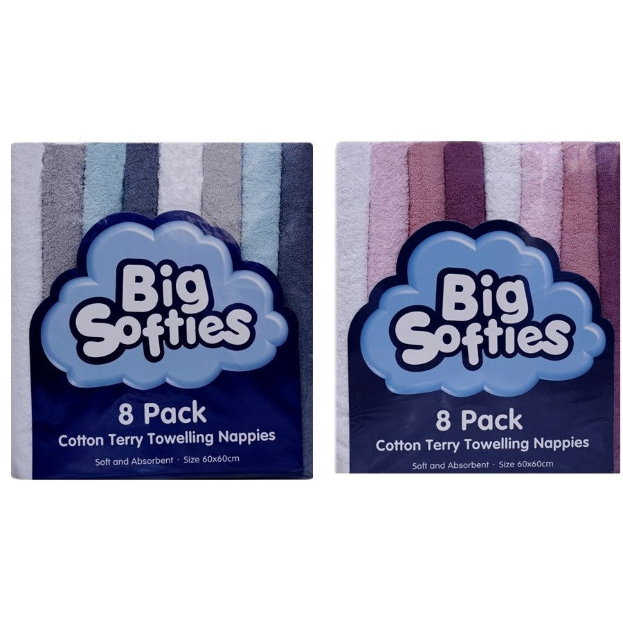 Big Softies 8 pack Coloured Terry Towelling Nappies