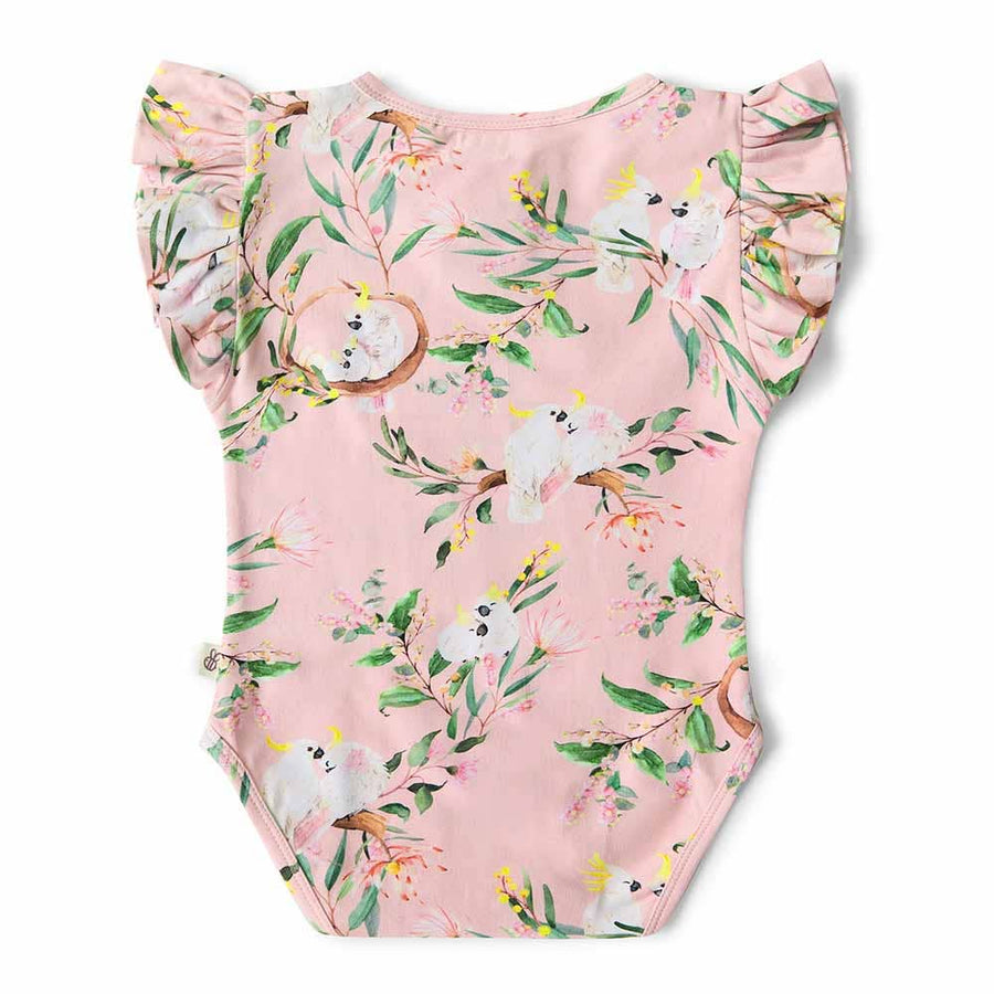 Cockatoo Short Sleeve Organic Bodysuit with Frill: Size 1