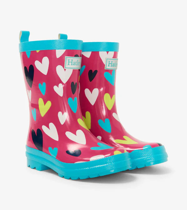 Classic Kids Rain Boot - Confetti Hearts Shiny Rain Boots