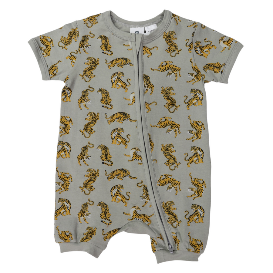 Korango - Tiger Print Short Sleeve Zip Romper