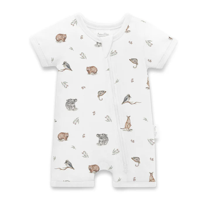 Aster and Oak Native Animals Short Sleeve Zip Romper