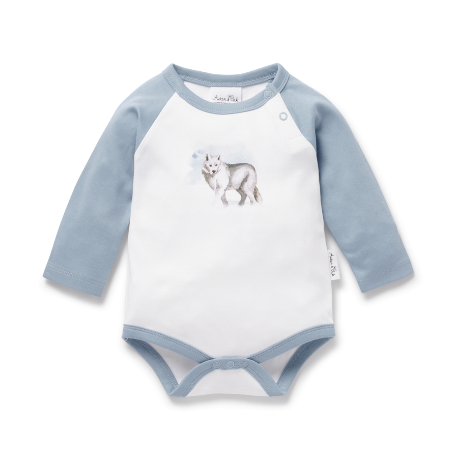 Aster and Oak Snow Wolf Print Onesie