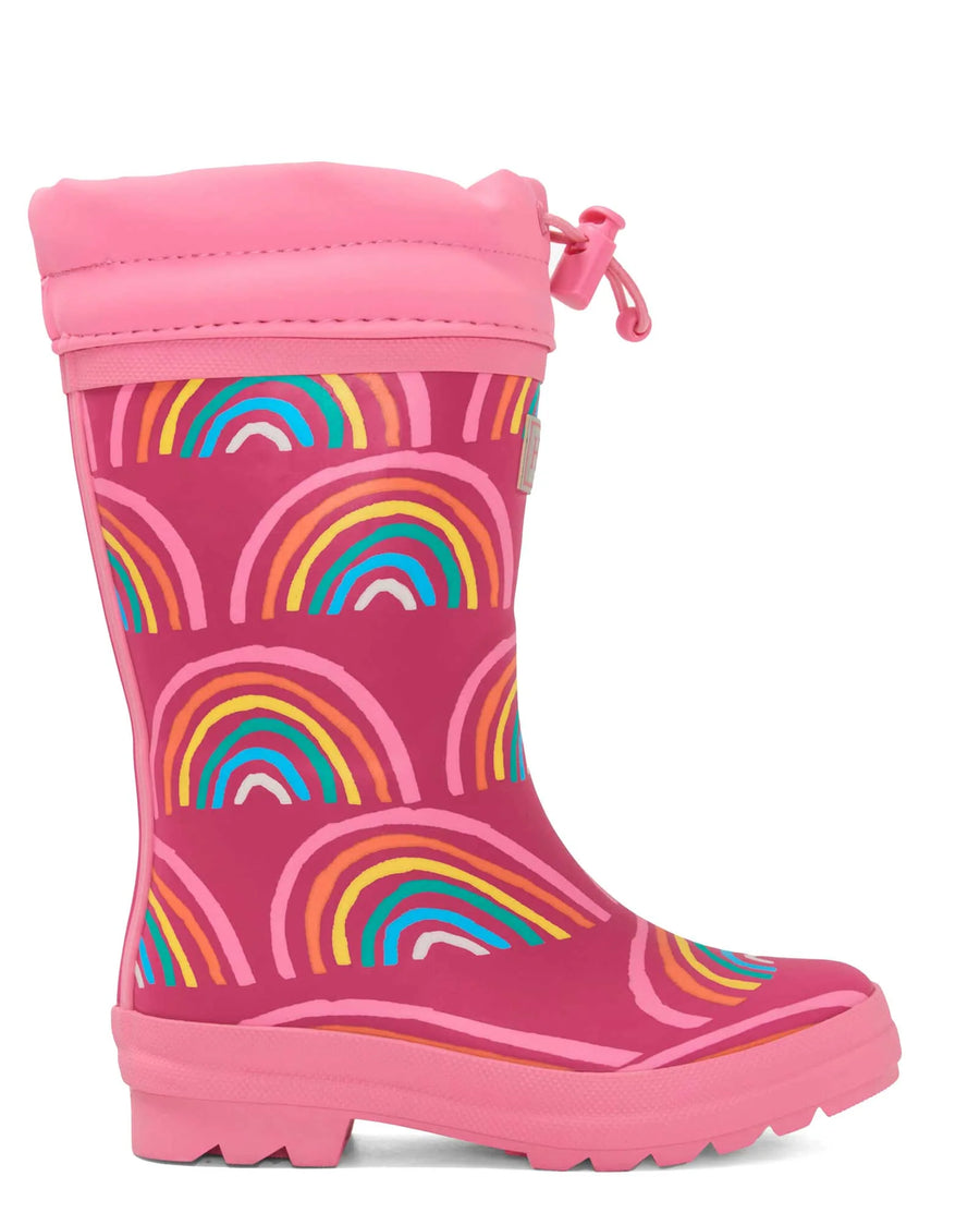 Kids Sherpa Lined Rain Boots- Rainy Rainbows