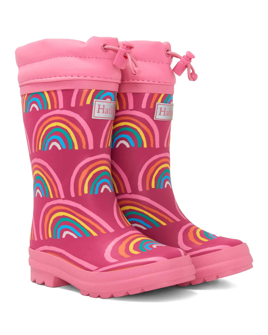 Kids Sherpa Lined Rain Boots- Rainy Rainbows