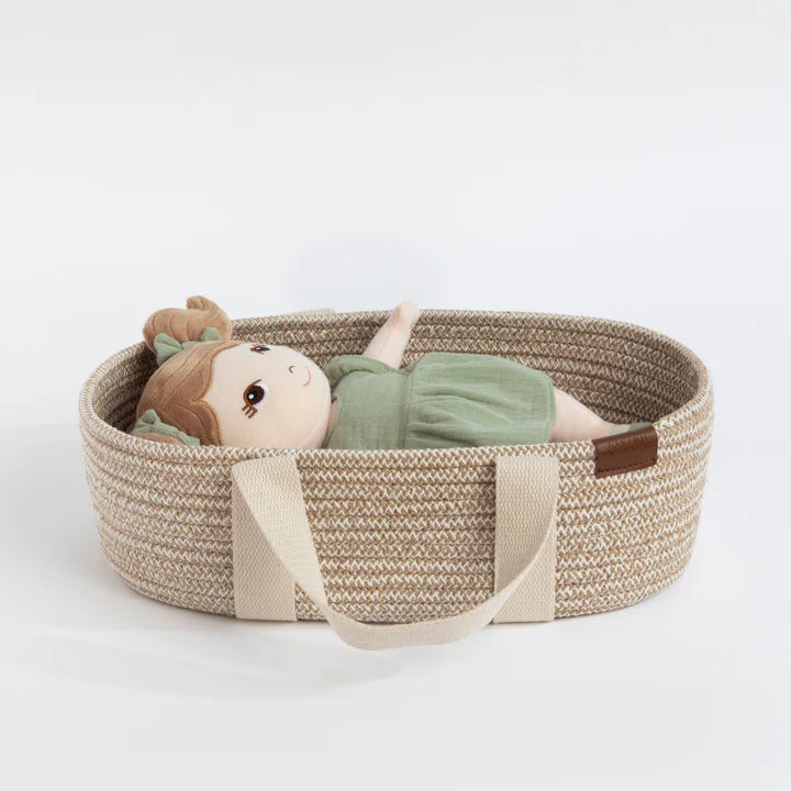 Living Textiles - 100% Cotton Rope Doll Moses Basket - blush