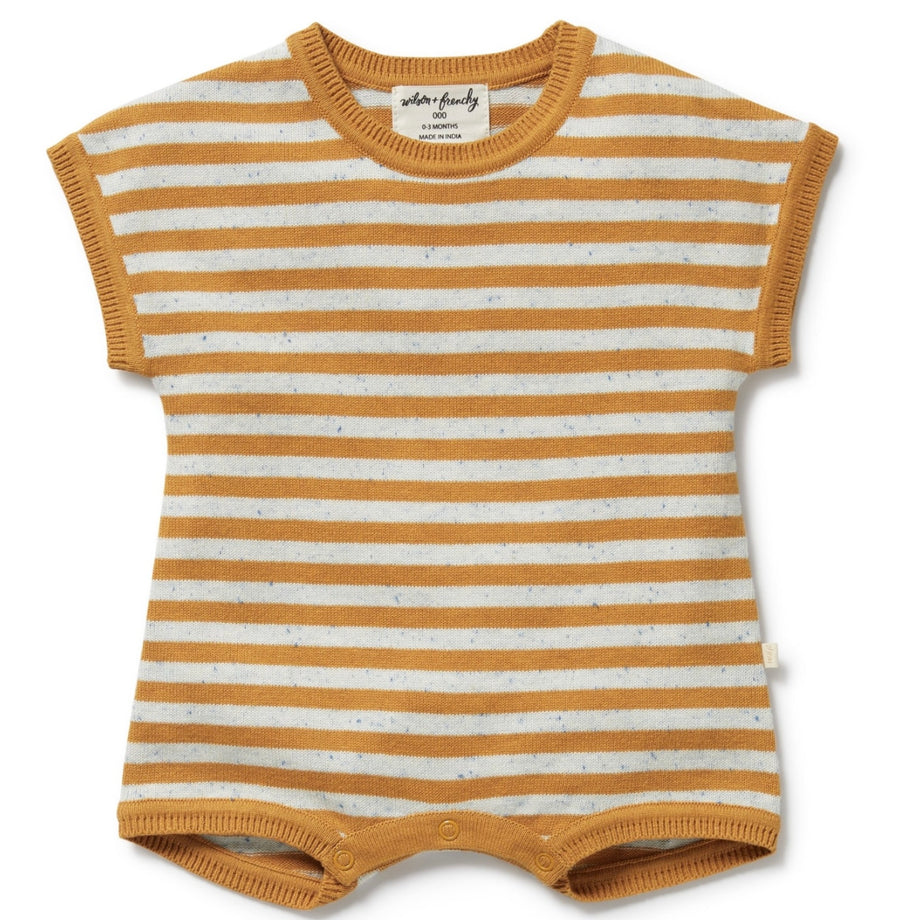 Wilson and Frenchy - Golden Wave Stripe Organic Knitted Growsuit