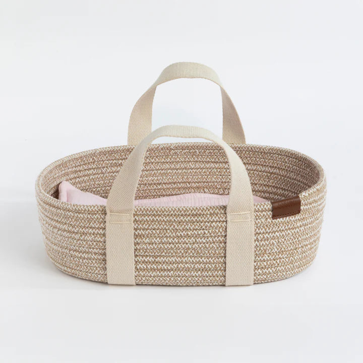 Living Textiles - 100% Cotton Rope Doll Moses Basket - blush