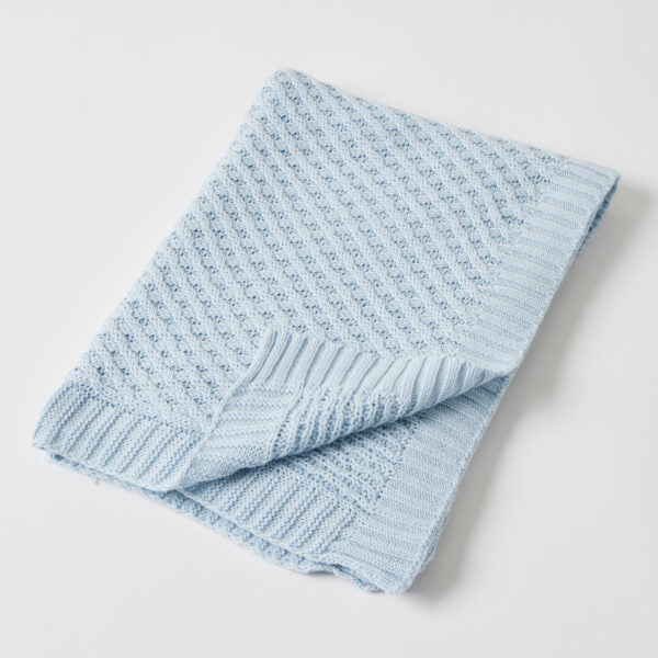 Blue Basket Weave Knit Blanket - Jiggle and Giggle