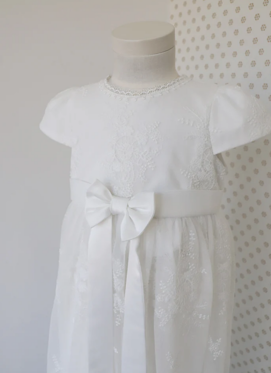 Bebe Open Back Christening Dress with Bloomer - Ivory