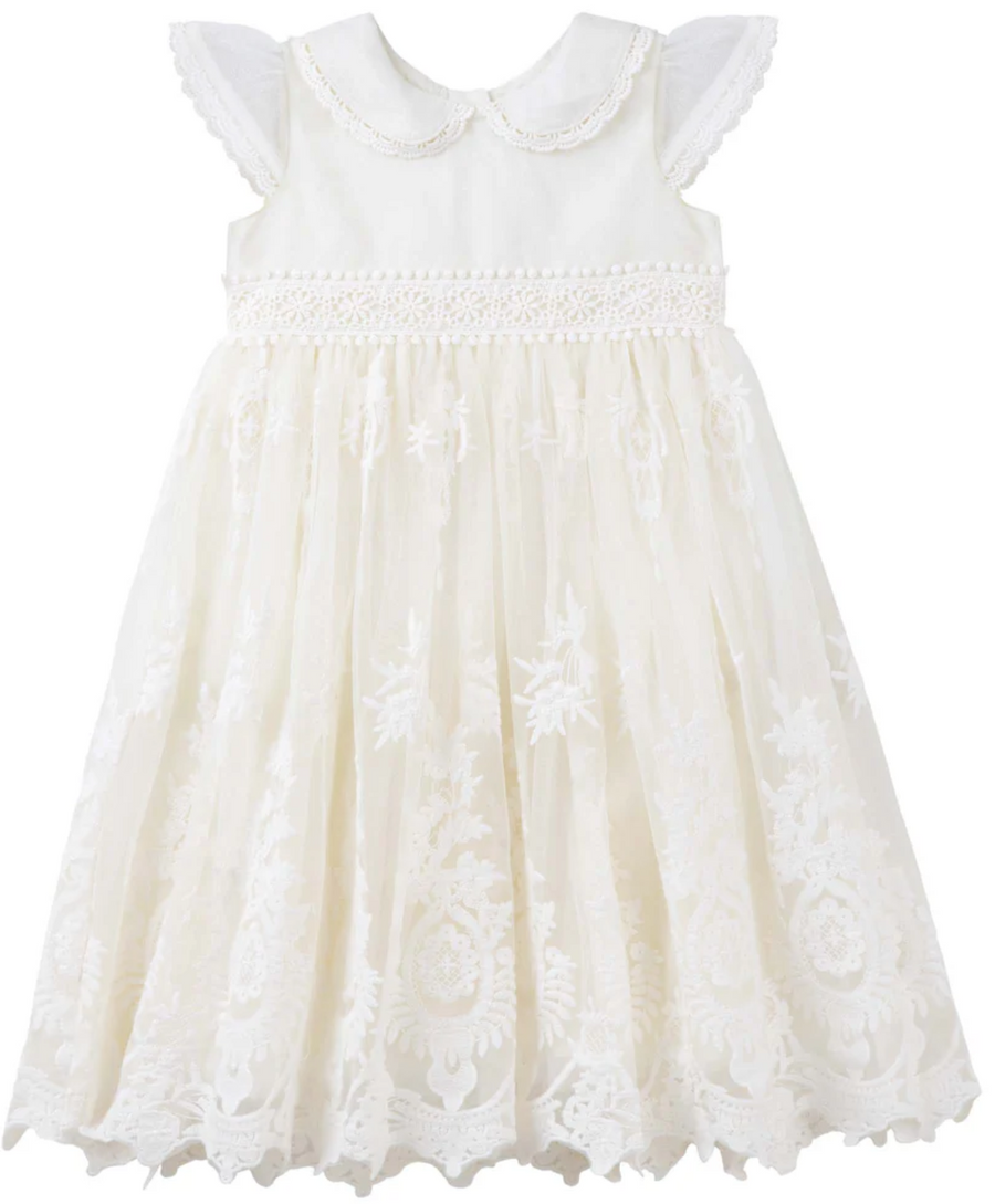 Designer Kidz Ava Antique Lace Christening Gown - Beige