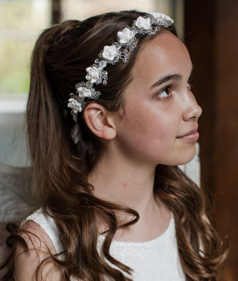 Designer Kidz Crystal Flower Crown - Ivory