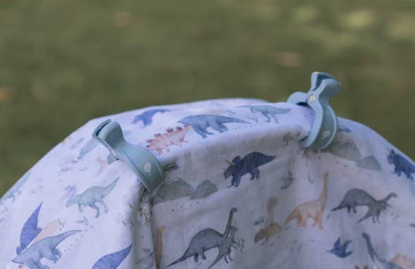 Dinosaurs Adventure Muslin Wrap & Dusty Blue Pram Clips Set