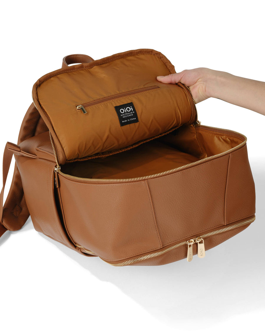 Multitasker Nappy Backpack - Chestnut Brown Faux Leather