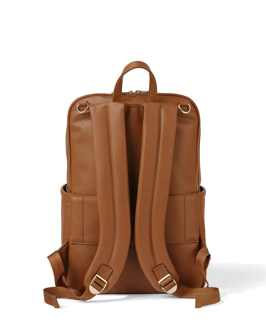 Multitasker Nappy Backpack - Chestnut Brown Faux Leather