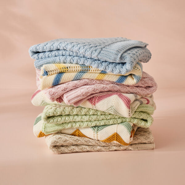 Blue Basket Weave Knit Blanket - Jiggle and Giggle