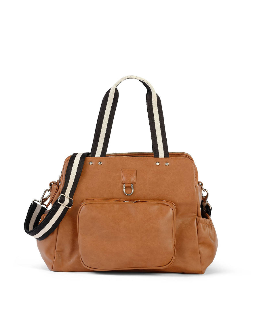 Faux Leather Tote Triple Compartment Nappy Bag - Tan