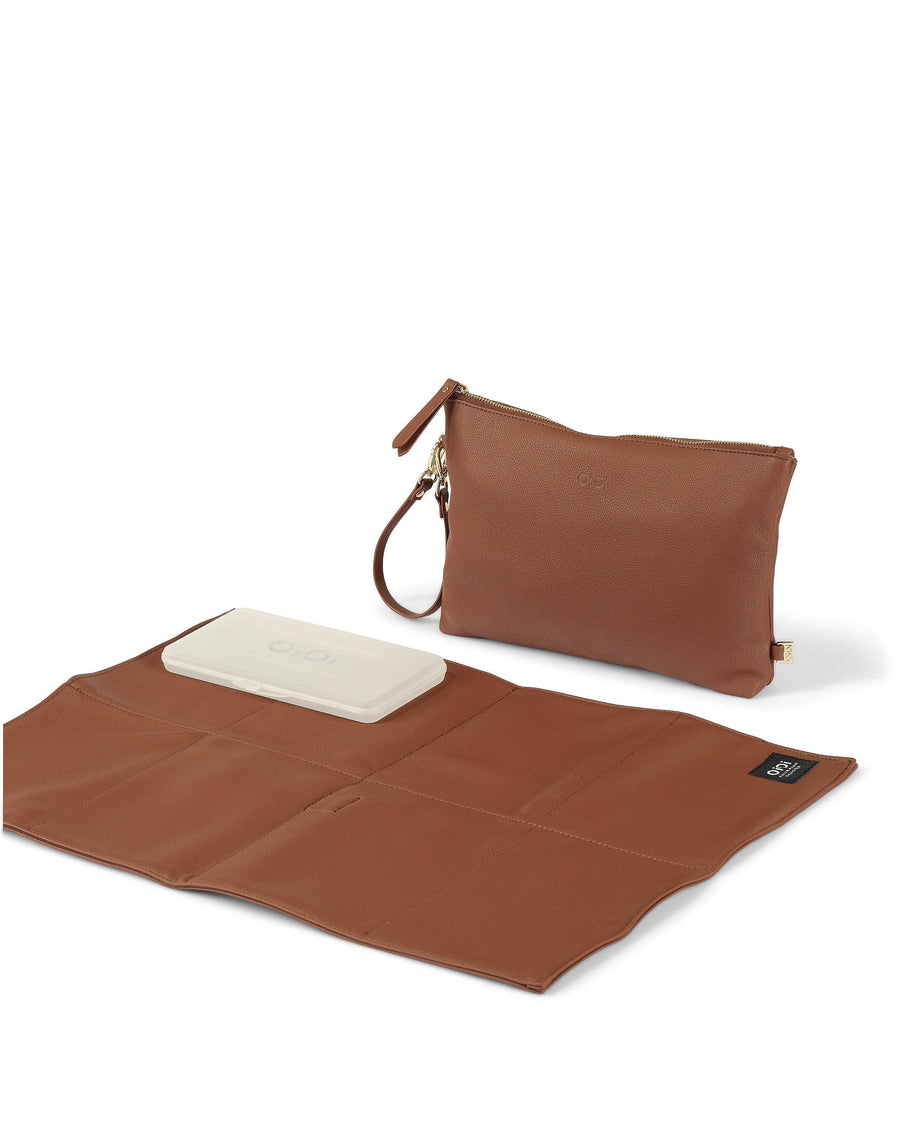 Nappy Changing Pouch - Chestnut Brown Faux Leather