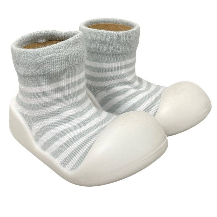 Rubber Soled Socks - Stripe Grey