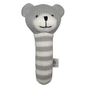 Knitted Bear Stick Rattle - Grey - 17cm
