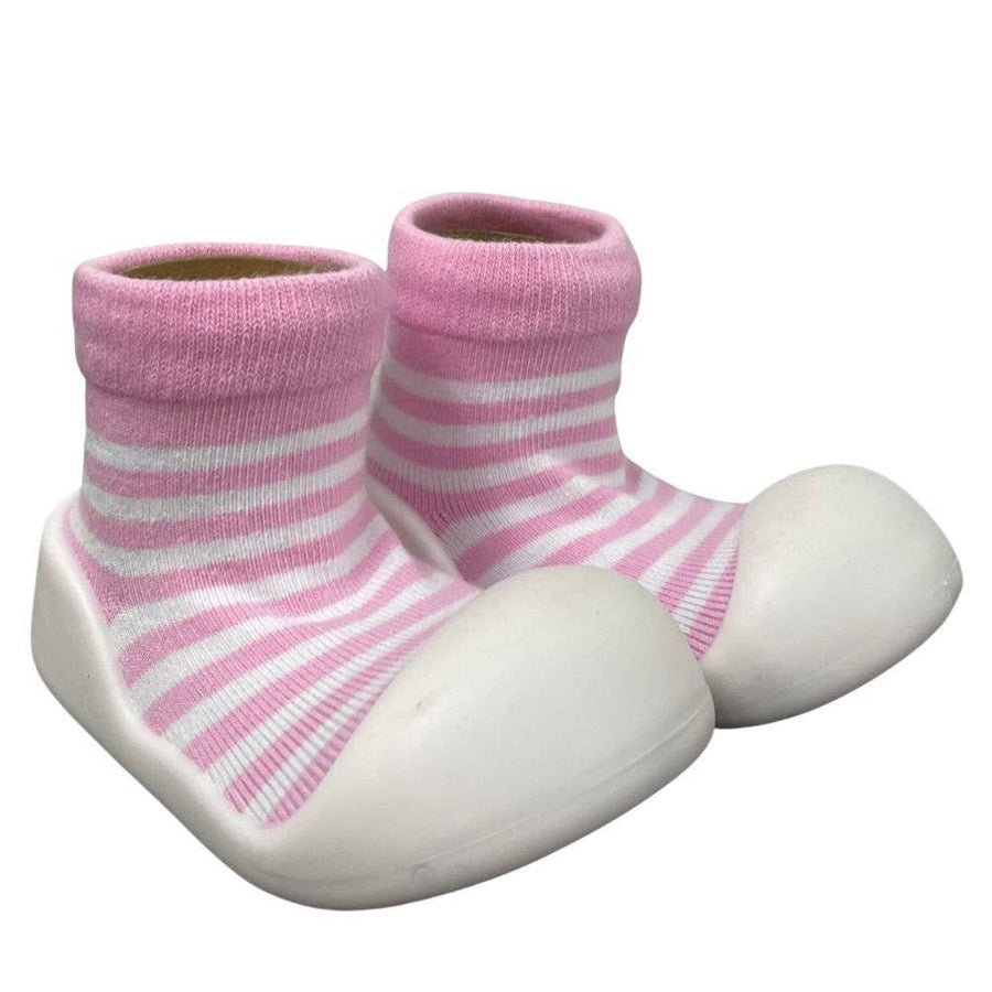 Rubber Soled Socks - Stripe Pink