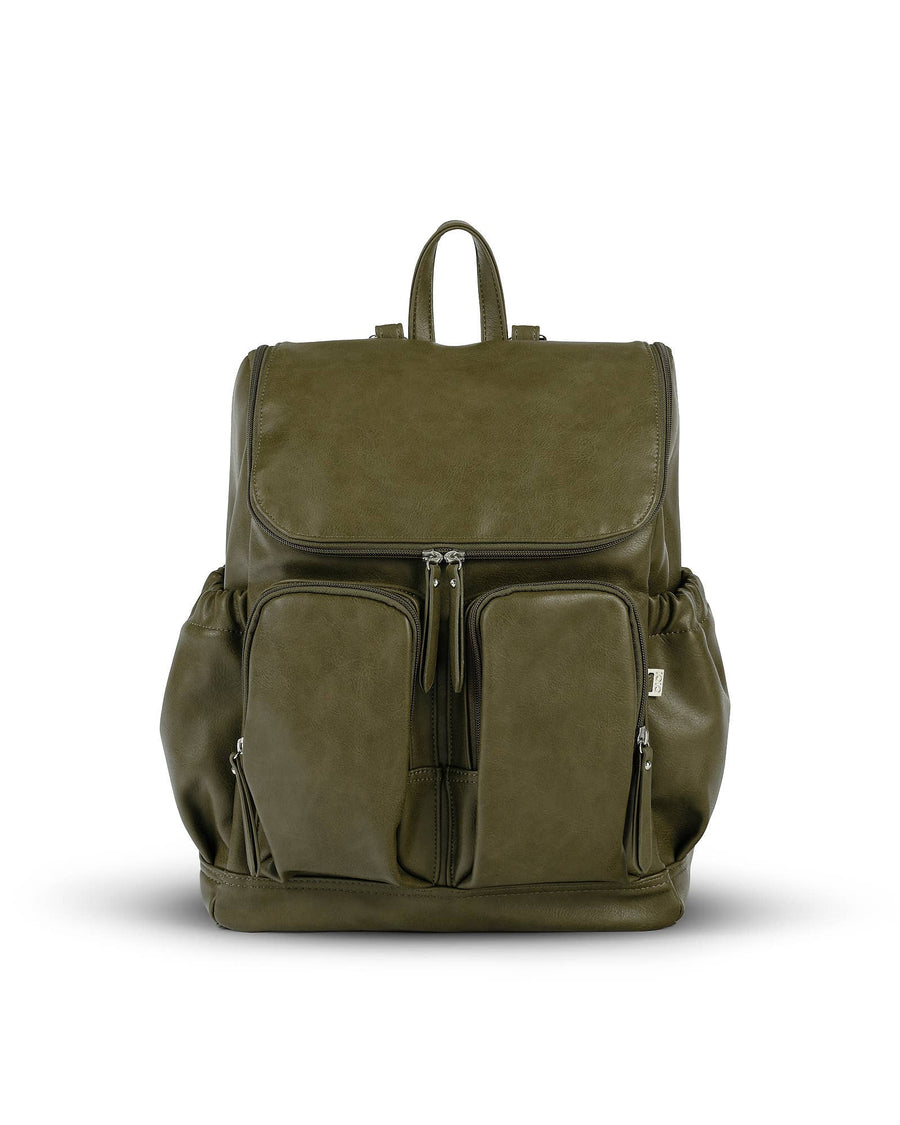 Signature Nappy Backpack - Olive Faux Leather
